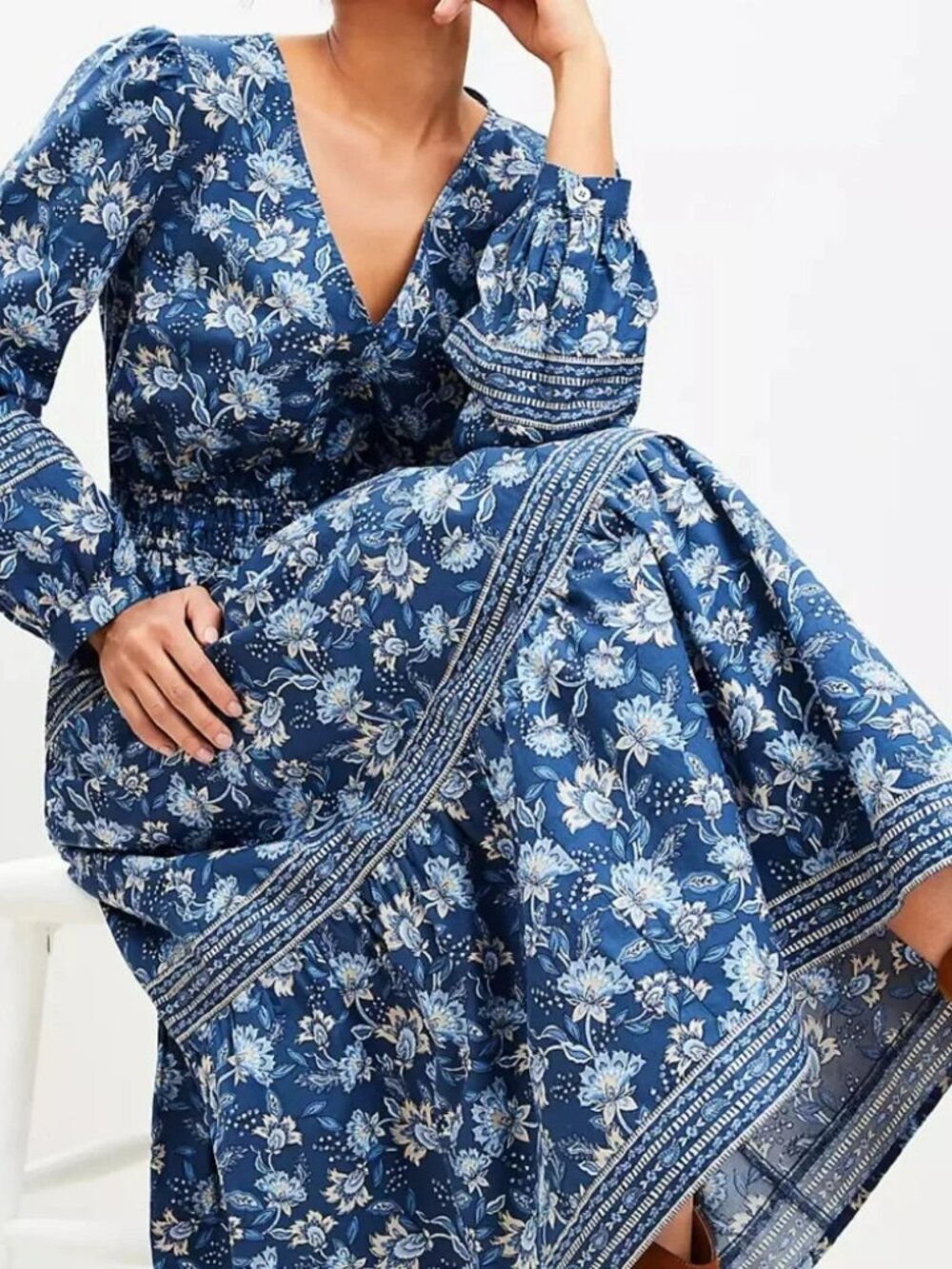 LOFT BOHO SMOCKED FLORAL DRESS SZ M